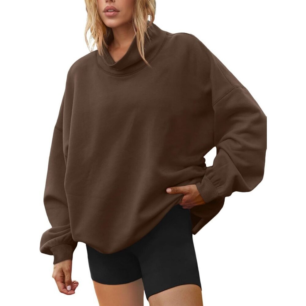 Womens Oversized Mock Neck Sweatshirt Cotton Blend Fall Casual Pullover
